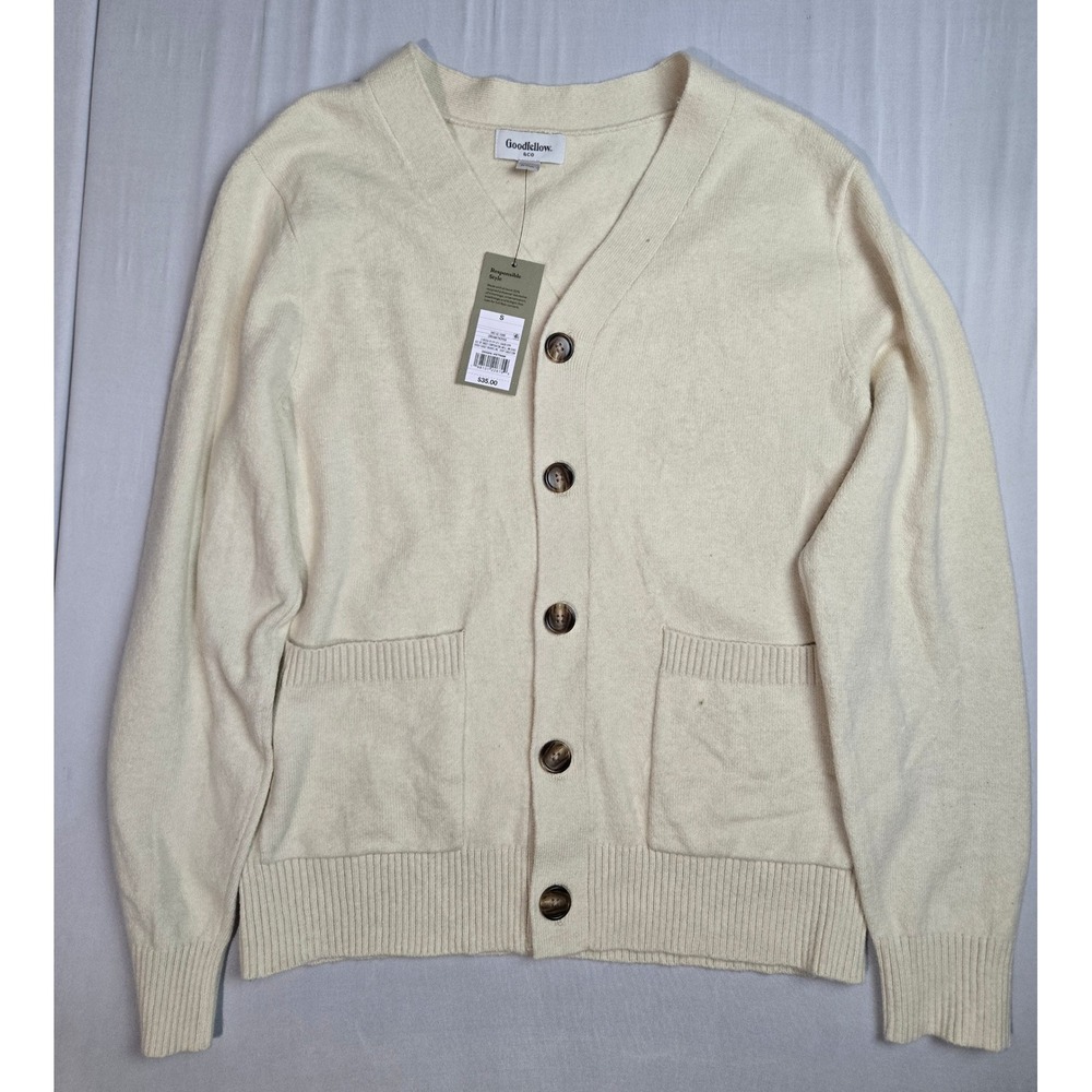 Goodfellow & Co Mens Cream V-Neck Button Front Cardigan Sweater Small NWT